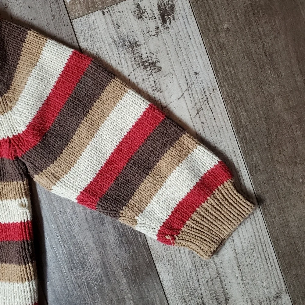 Gymboree 2009 Hooded Knit Striped Winter Sweater Full-Zip Brown Red Vintage